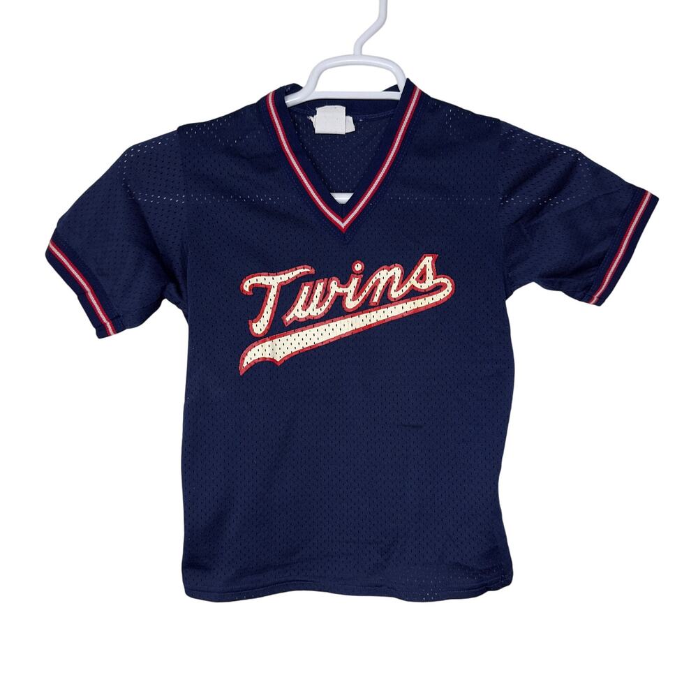 Vintage‎ MLB Minnesota Twins Jersey Youth Boys Medium Blue V Neck Mesh USA Made